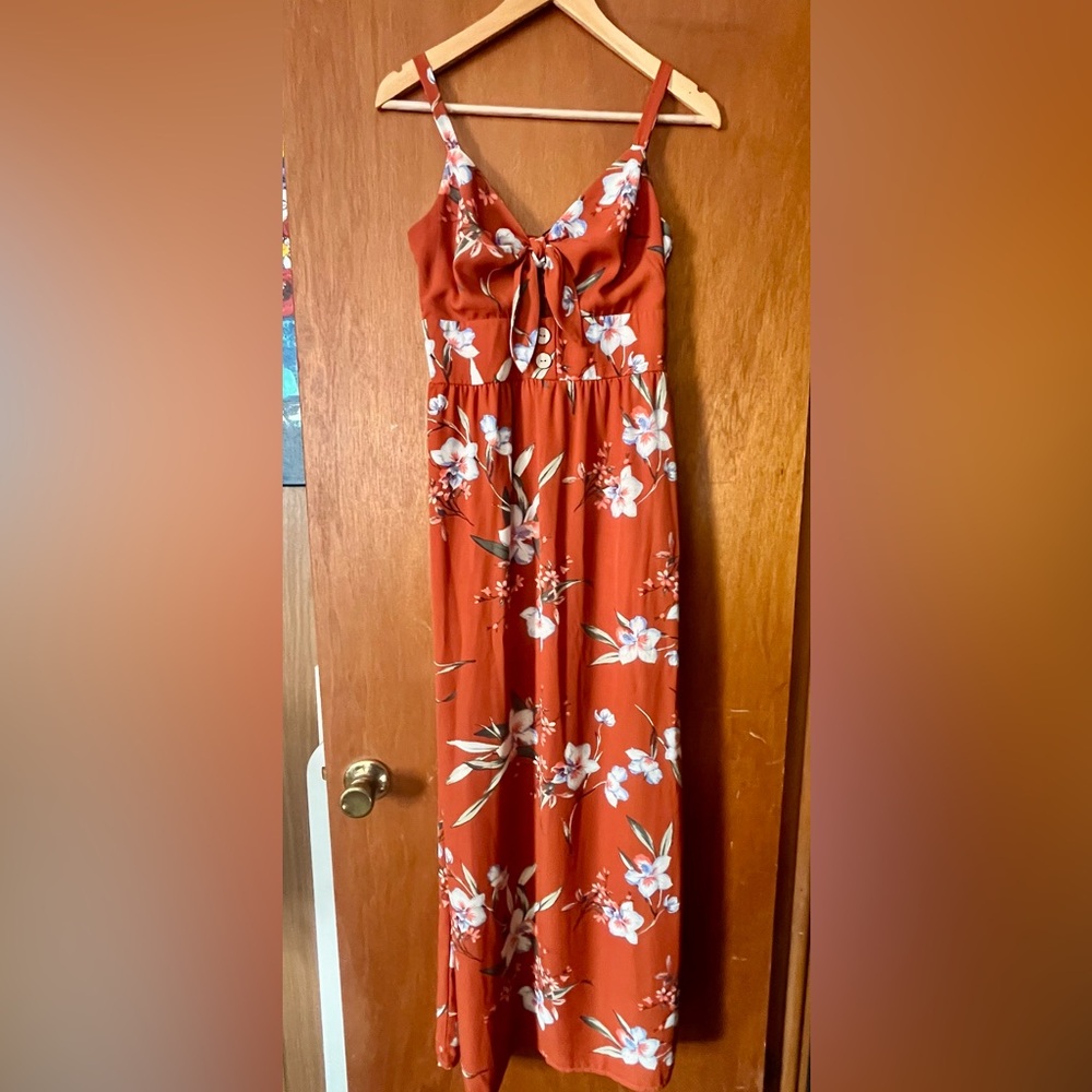 As U Wish Rust and Blue Floral Dress